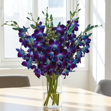 Cargar imagen en el visor de la galería, Blue Fresh Orchid Bouquet with Vase – 10 Stems from Thailand
